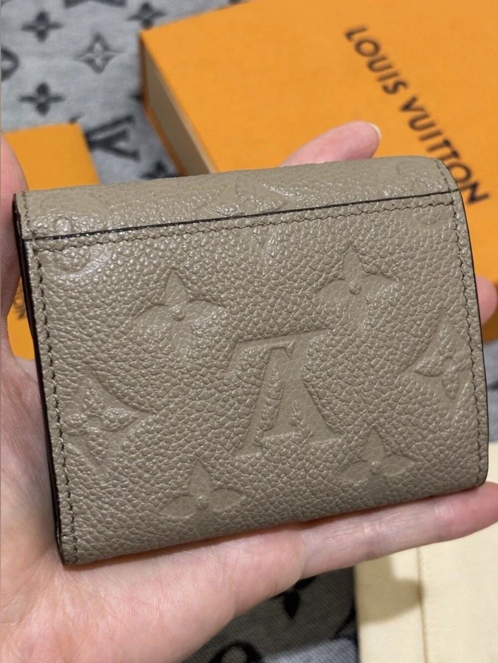 Louis Vuitton Taupe Embossed Monogram Compact Wallet with Gold Snap Button